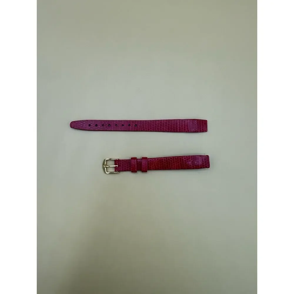 12mm HIRSCH Red Pink Genuine Lizard NOS Vintage Watch Band & Gold-Tone Buckle